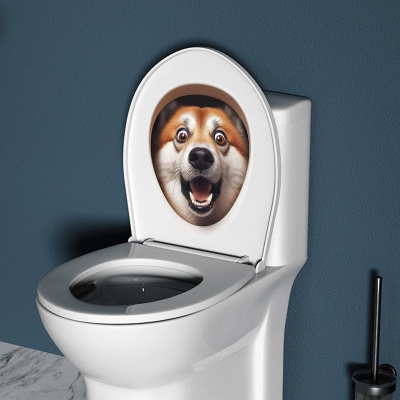 Iprokiu Cute Animal Toilet Sticker Waterproof 3D Funny Dog Cracking Toilet Seat Lid Decal Bathroom Wall Sticker Squirrel Toilet Lid Decal Home Decoration (Brown Dog) - Image 5